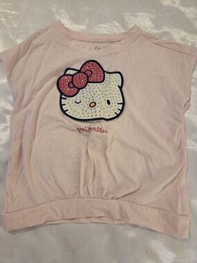 Hello Kitty Light Pink Short Sleeve Tee with Rhinestone Face & Pink Bow